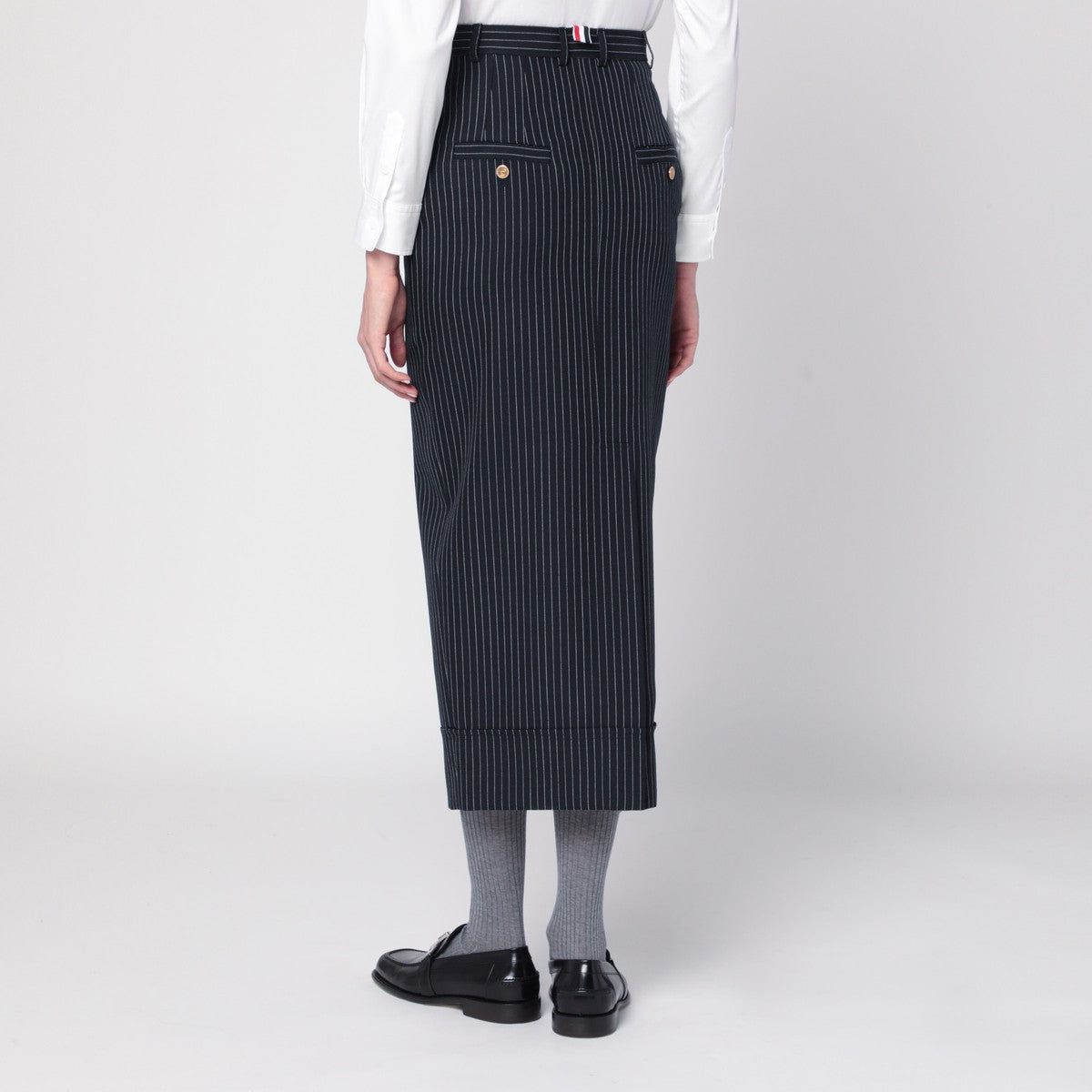 Thom Browne Navy blue pinstriped pencil skirt